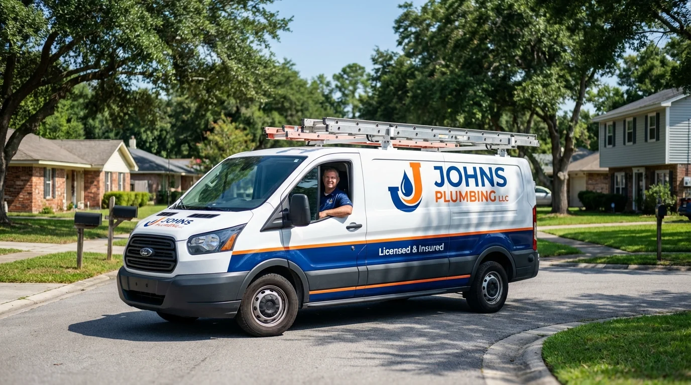 Johns Plumbing LLC service van in Stockbridge, GA