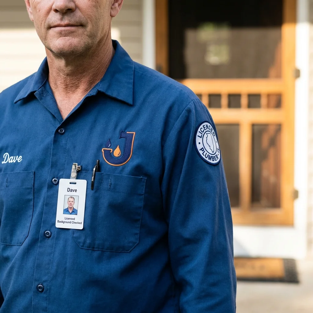 Licensed plumber showing ID badge in Stockbridge, GA