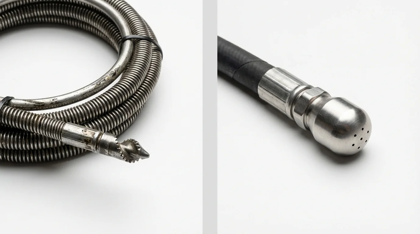 Drain snake cable and hydro jetting nozzle used for drain cleaning in Stockbridge, GA